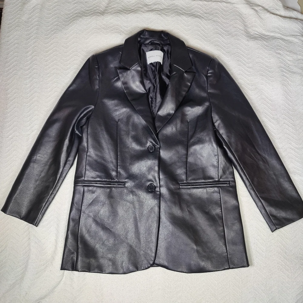 Rebecca Minkoff Black FaLse Lambskin Leather Blazer Women’s Size L Oversized